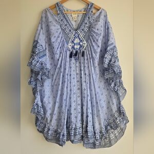 Sand & Spirit Blue Boho Kimono Style Top Size M